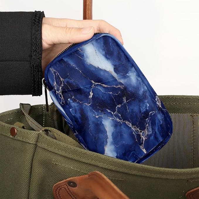 Royal Blue Modern Marble Travel Pill Organizer Box Weekly Portable Pill Case Daily Pills 7 Day Small Birth Control Pills Container Removable Compartments for Medicine Vitamins Fish Oil