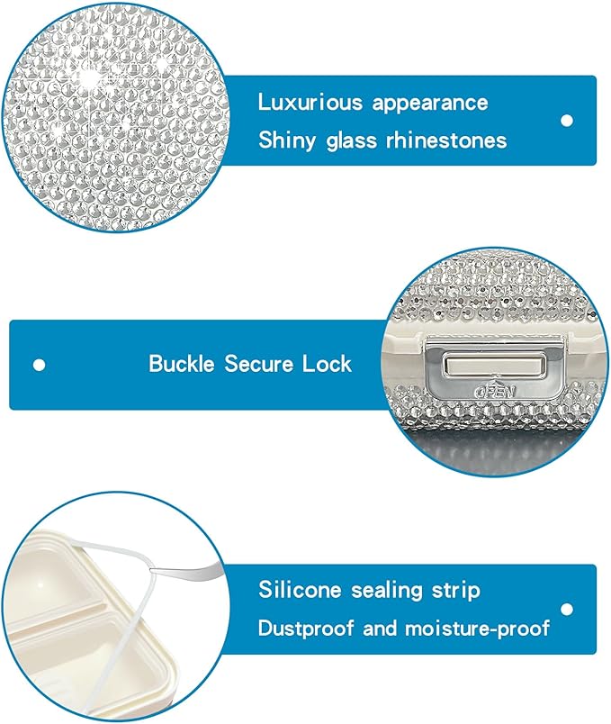 Yivaiks Bling Travel Pill Organizer Crystal Rhinestone 7 Compartments Portable Pill Case Daily Pill Box to Hold Vitamins Small Pill Container for Pocket Purse Medicine Organizer(White)