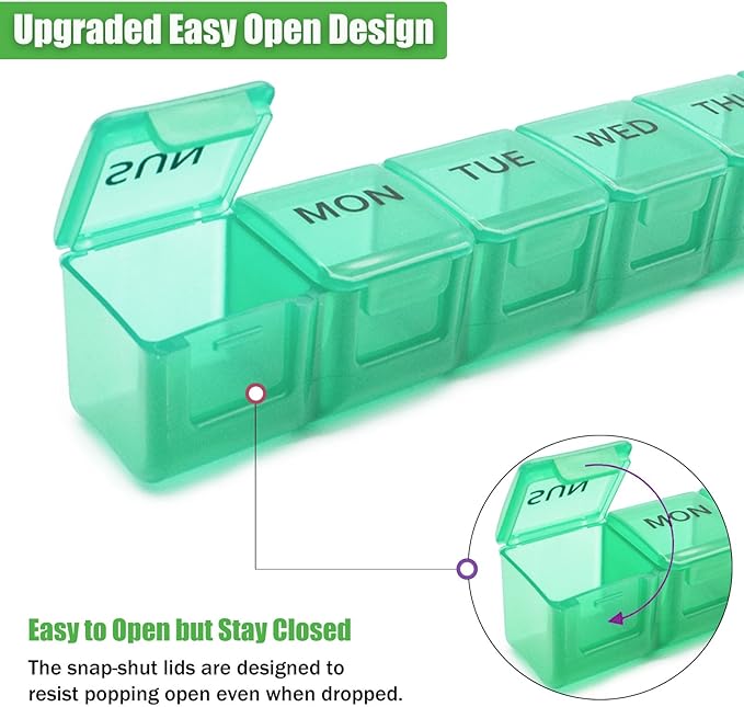 2 Pack Weekly Pill Organizer, Large 7 Day Pill Case, Daily Vitamin Case Medicine Box, AM/PM Pill Containers for Medicine Supplements Fish Oil (Red & Green)