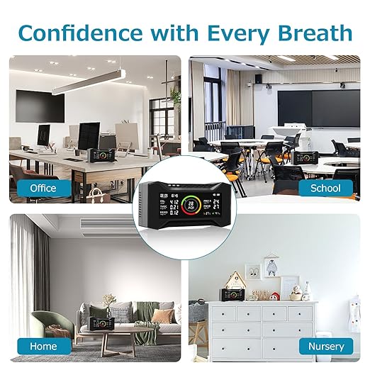 Air Quality Monitor Indoor, Simbow CF-20 8-in-1 CO2 Monitor Air Quality Tester for (PM2.5, PM10, CO2, VOC, Formaldehyde, Humidity, Temp) Air Quality Meter for Home