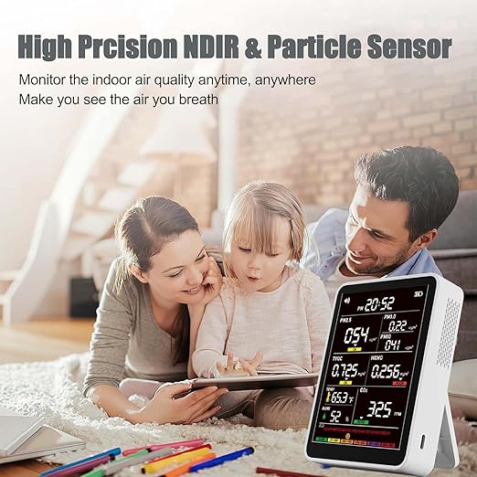 Professional Indoor Air Quality Monitor with AQI Alerts, Portable Real-Time Detector for Home, Car, Plants & Pet