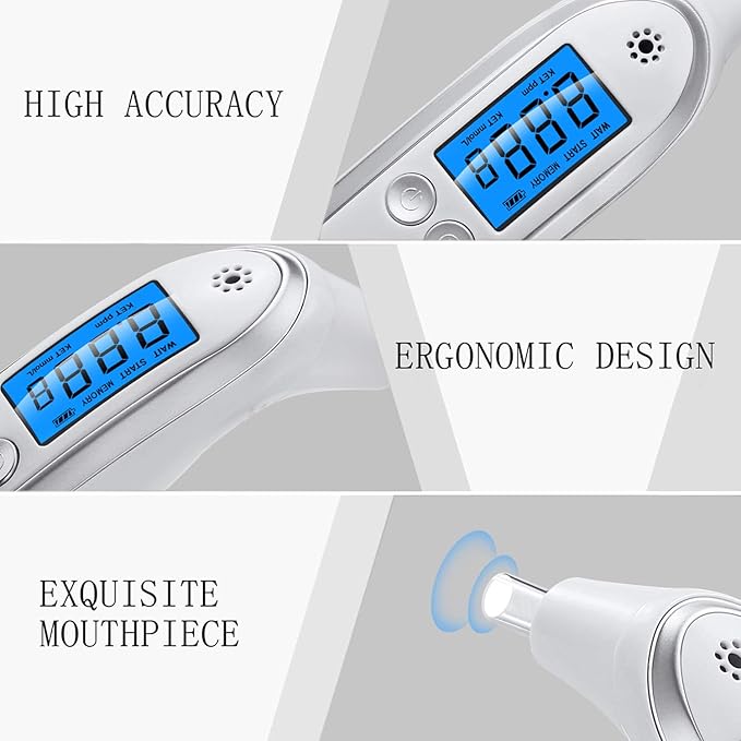 Professional Ketone Breath Analyzer Portable Breath Ketone Meter Digital Ketosis Breath Tester- Breath Analysis with 10 Replaceable Mouthpieces