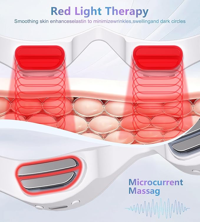 Under-Eye Red Light Therapy Glasses, Rechargeable Therapy Device Microcurrent Eye Massager, Botanique Paris Eyes Bag Remover for Dark Circles, Eye Bags & Wrinkles (White)