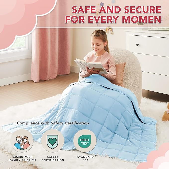 CuteKing Weighted Blanket - Weighted Blanket with Premium Glass Beads - Breathable Heavy Blanket for Comfortable Rest - Thick Blanket All Season (5lbs, 36"x48", Light Blue)