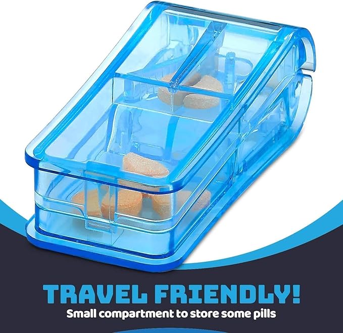 Pill Cutter - (Pack of 3) - V- Grip Pill Crusher and Cutter for Vitamins, Big & Small Pills, and Medication - Transparent Pill Splitter with Pill Holder Case to Split