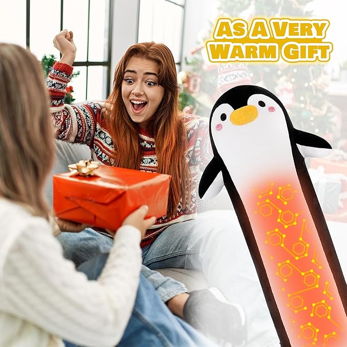 Penguin Heating Pad-USB Heated Plush Stuffed Animals for Period Cramps and Menstrual Pain Relief,20” Portable Electric Heating Pad,Built-Pocket Plushies for Women Girls Birthday Gifts