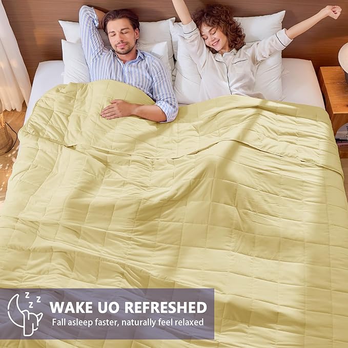 King Size Weighted Blanket for Adults (20 lbs, 80” x 87”, Yellow) Cooling Heavy Blanket for Sleeping Perfect for 190-210 lbs, Breathable Blanket for Adults & Couple All Season, Machine Washable