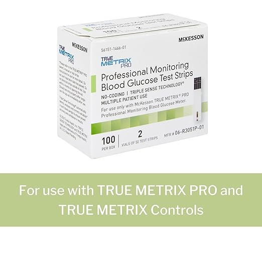 McKesson True METRIX Blood Glucose Test Strips for Diabetes Professional Monitoring System, Multiple Patient Use (100 Count (Pack of 1))