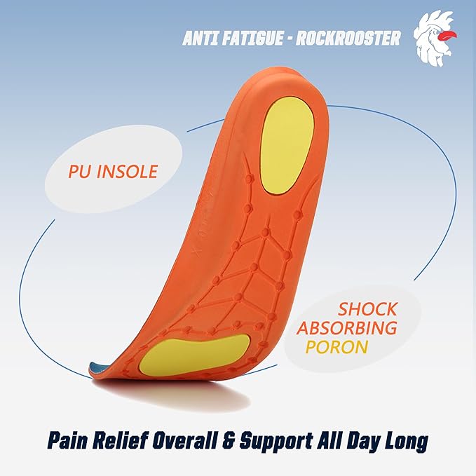 ROCKROOSTER 3 Pairs Shock Absorbing Sport Athletic Insoles for Men & Women - Shoe Inserts with Comfort, Arch Support, Fast Drying, Plantar Fasciitis, Diabetes, Flat Feet (RC920-XXL)