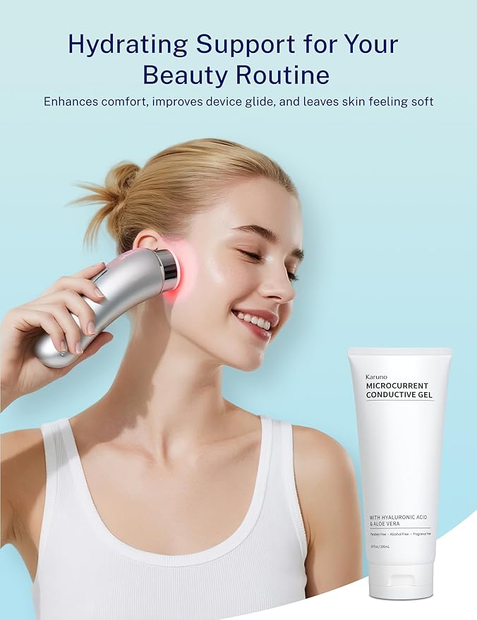 10oz Microcurrent Conductive Gel – Hydrating Gel with Hyaluronic Acid & Aloe Vera – Fragrance-Free, Paraben-Free, Non-Irritating