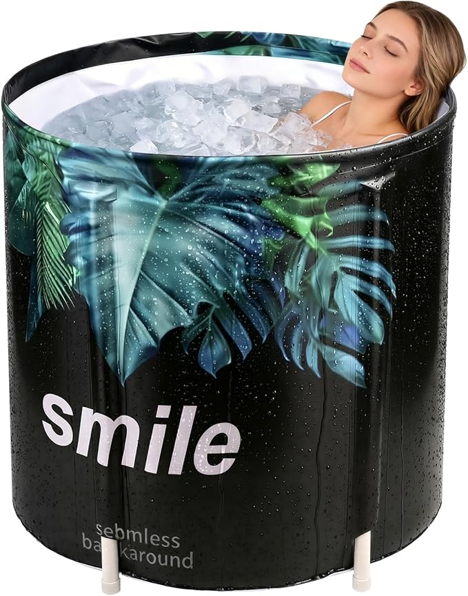 STARBRILLIANT Portable Foldable Bathtub, Collapsible Adult Travel Bath Tub for Camping, Home & Spa, Space-Saving Storage, Durable PVC Material (Leaf, 27inch)