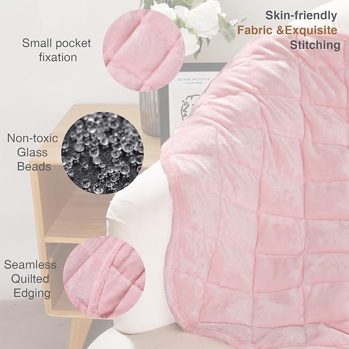 Alomidds Weighted Blanket 7lbs for Adults, Cozy Breathable Weighted Lap Blanket, Small Weighted Blanket Travel, Weighted Lap Pad for Couch, Sofa, Pink, 29" x 24"