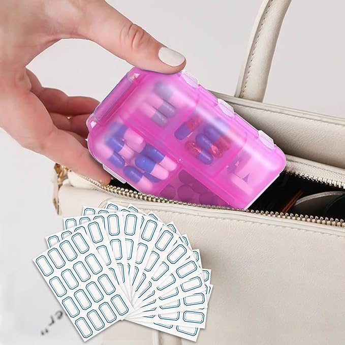 INVODA 12PCS 10-Compartment Pill Organizer BPA-Free Travel Pill Case with Daily Labels Portable Medicine Box for Vitamins, Supplements & Jewelry