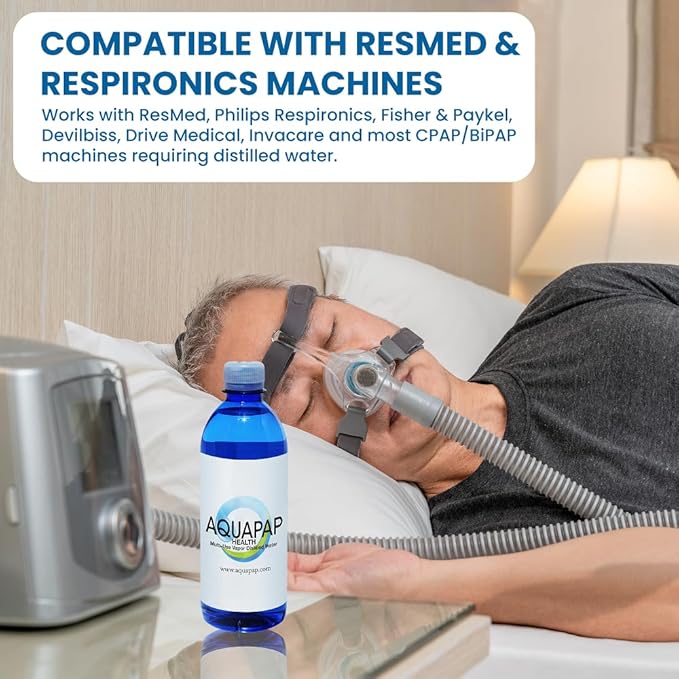 AQUAPAP 16.9 Ounce 12 Pack Vapor Distilled CPAP Water | 2-3 Nights per Bottle |for use with Resmed Machines