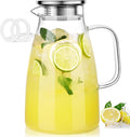 LUNA & MANTHA 2 Liter 68oz Water Pitcher with Handle and Spout, Glass Pitcher with Lid for Fridge, Borosilicate Glass for Sangria, Iced Tea, Juice, Cold/Hot Beverage, Large Jug with 2 Silicone Rings