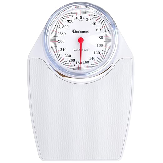 Adamson A24 Scales for Body Weight - Up to 350 LB - New - Anti-Skid Rubber Surface Extra Large Numbers - High Precision Bathroom Scale Analog - Durable with 20-Year Assurance - White