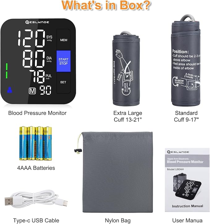 Blood Pressure Monitors for Home Use, 8-17'' & 12-21'' XL Cuff Blood Pressure Monitor, Upper Arm Blood Pressure Machine with 2×199 Sets & 6'' Large Backlit LED Display (2 Cuffs)