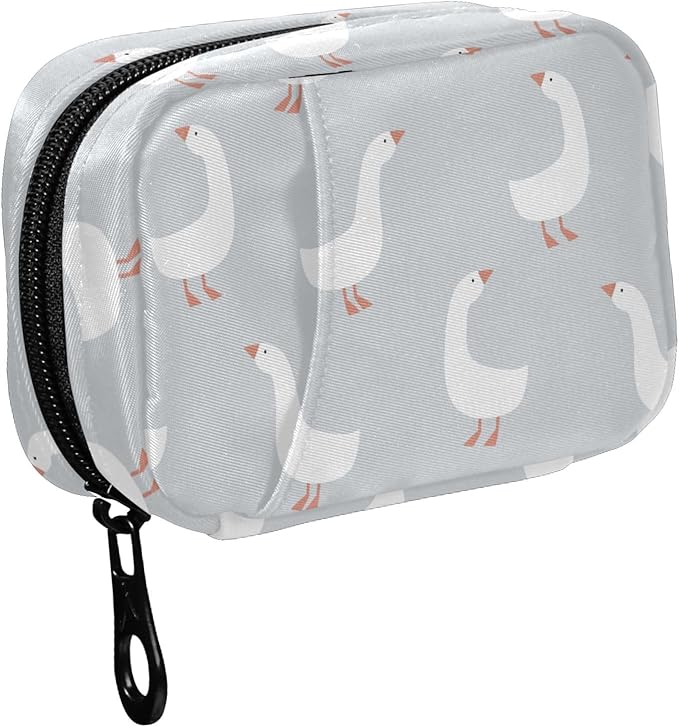 Fustylead Hand Drawn Cute Cartoon Goose Pill Organizer Travel Portable Zipper Cloth Bag for Holding Weekly Supplements Vitamins and Fish Oils