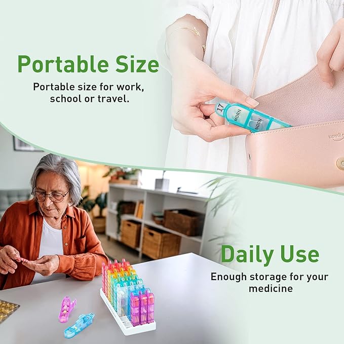 Odaro Monthly Pill Organizer 4 Times a Day, 30 Day Pill Organizer, Monthly Pill Box 4 Times a Day Organizer, Portable Pill Case Organizer（Rainbow）
