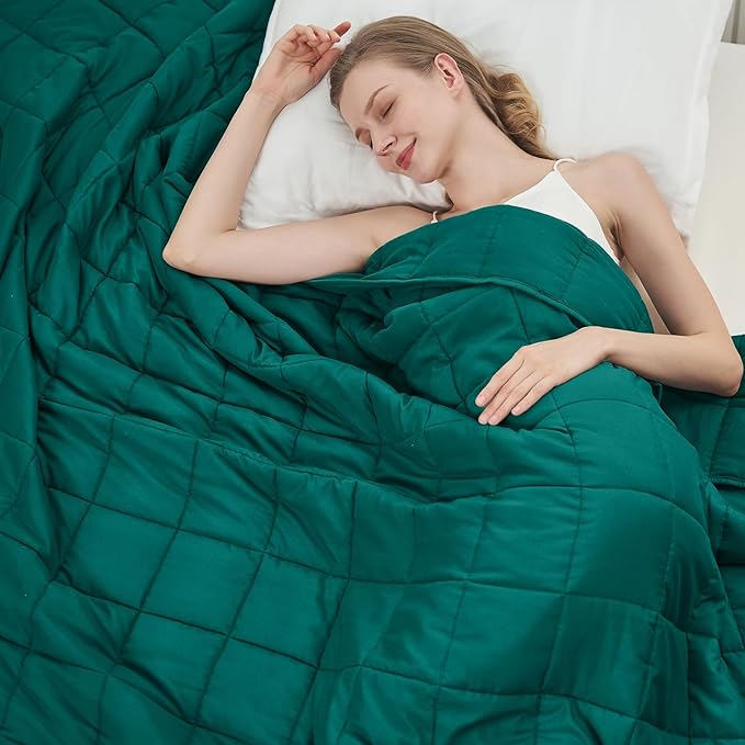 Green Weighted Blanket for Adults 15lbs, 48"x72", Twin Full Size Cooling Heavy Throw Blanket for 120-160lbs, Microfiber Soft Thick Big Blankets Weighted Comforter Breathable Gift for Sleeping