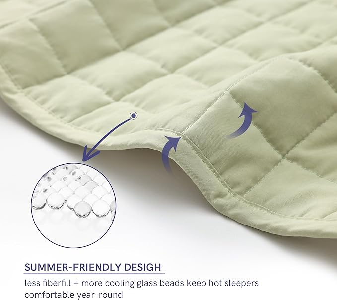 YnM Exclusive 25 lbs Weighted Blanket, Extra Heavy Cotton/Polyester Bed Blanket for Two Persons, Ideal for Queen or King Bed (88x104 Inches, 25 Pounds, Avocado/White Reversible)