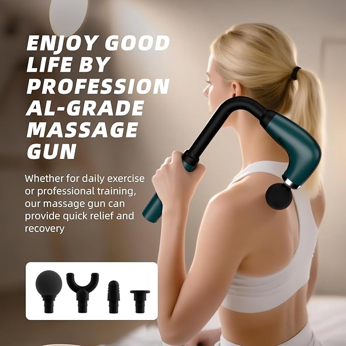 Massage Gun with Upgraded Extension Handle,Back Massage Gun Deep Tissue,Back Massager for Pain Relief for Muscles Neck Shoulders Waist Arm Legs Foot,4 Replaceable Heads & 9 Speeds (Green)