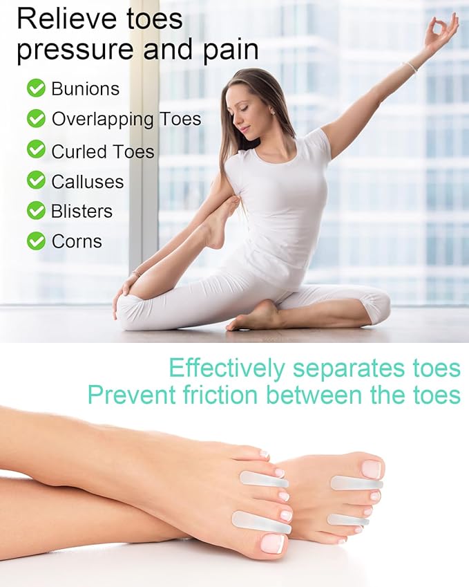18Pcs Gel Toe Separators for Bunions, Silicone Toe Spacers Bunion Corrector for Feet Women Men Pain Relief, Soft Flared Toe Spreader Straightener for Overlapping Toes(12L+6S)