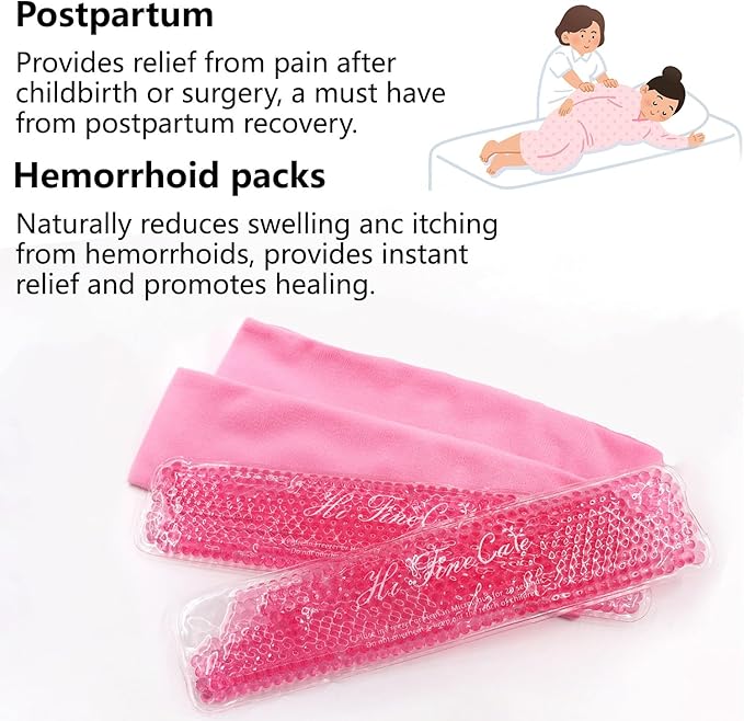 2 PCS Reusable Perineal Cooling Pad, Hemorrhoid and Perineal Ice Packs, Postpartum and Hemorrhoid Pain Relief, Hot & Cold Packs for Women After Pregnancy and Delivery(10X2.4in) Washable Sleeves