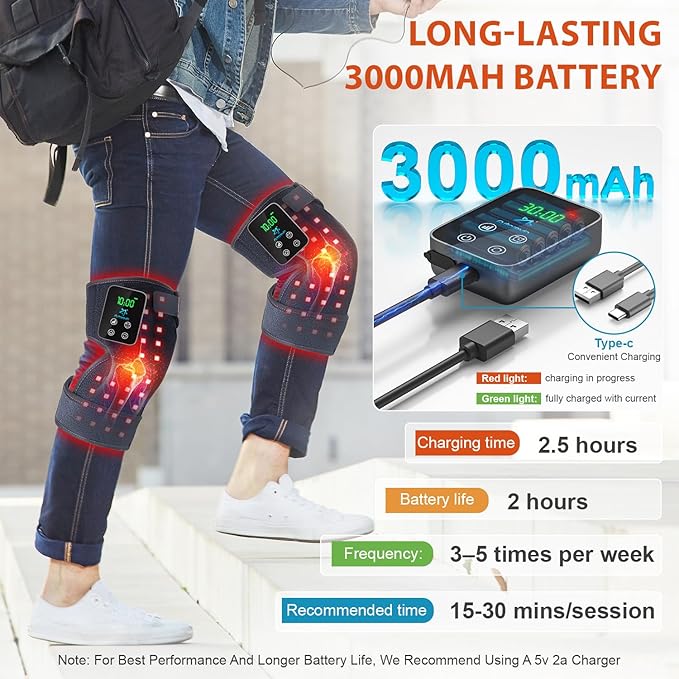 2-Pack Red Light Therapy for Knee Brace, Wireless 72 LEDs Knees Wraps with 660nm & 850nm Infrared Light, 3000mAh Battery, Heat & Pulse for Knee Elbow Shoulder Joint Pain Relief