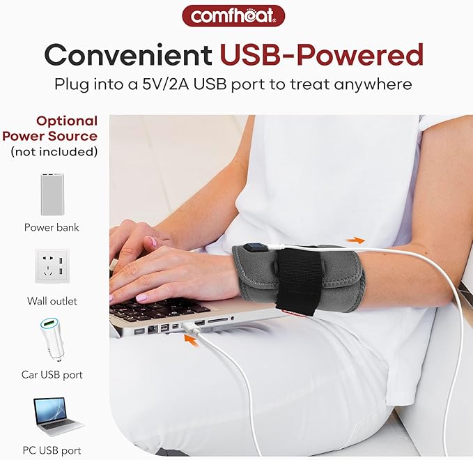 Heating Pad for Bicep Arm Pain Relief, USB Powered Heat Wrap for Joint Pain, Adjustable & Flexible Wrap Around for Ankle Arm Multiple Areas of The Body