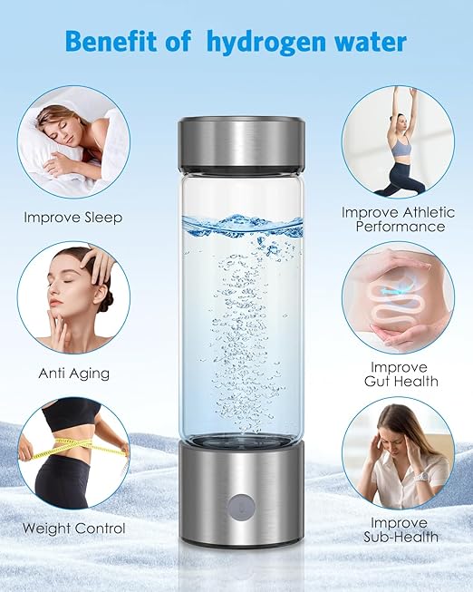 AMIR Portable Hydrogen Water Bottle, 460ml Hydrogenated Water Bottle Generator, Rechargeable Ionizer Machine with SPE/PEM Technology, 3-Min Quick Electrolysis, for Fitness, Travel, Home & Office