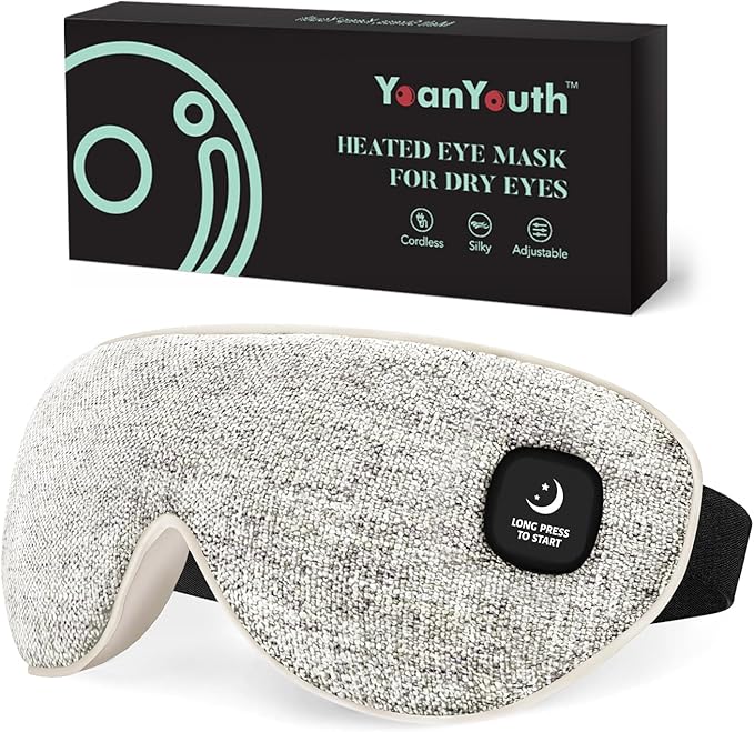 Heated Eye Mask for Dry Eyes, FSA Eligible HSA, Cordless Warm Compress for Eyes, Light Blocking Eye Heating Pad, Styes, Sleep, Cover Washable, Rechargeable, Light Gray