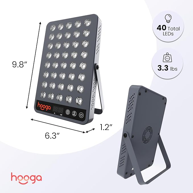 Hooga Red Light Therapy Panel Device – 660nm Red & 850nm Near Infrared Light Therapy, LED Light Therapy Lamp for Face & Body, 40 LEDs, Timer, Adjustable Stand – HG200