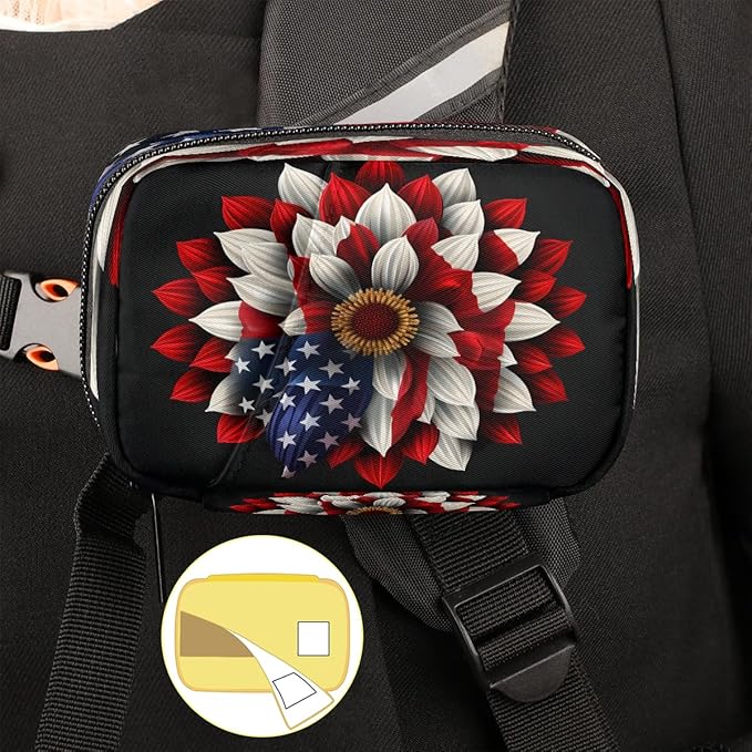 American Flag Daisy Flower Travel Pill Organizer Box Weekly Portable Pill Case Daily Pills 7 Day Small Birth Control Pills Container Removable Compartments for Medicine Vitamins Fish Oil