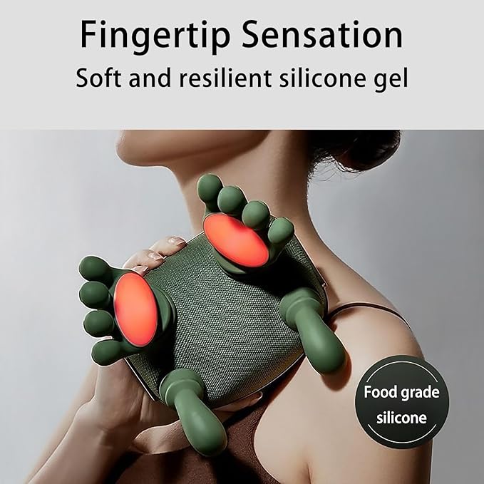 Bionic Neck and Shoulder Massager with Heat, Cordless Hands-Free Deep Tissue Kneading, 5-Finger Soft Silicone Nodes, Wearable Trapezius Tension Relief for Home, Office & Travel