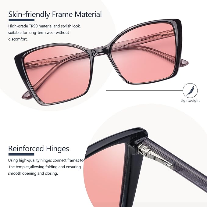 Women's Fluorescent-41 Rose Cat Eye Tinted Blue Light Blocking Glasses for Migraine, Light Sensitivity, Photophobia & LED Gaming Computer Screen Glare
