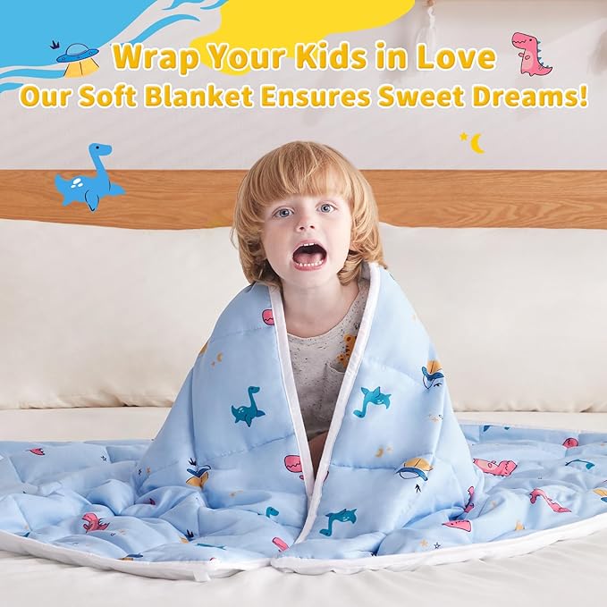 anfie Weighted Blanket Kids (36"x48" 5lbs) Weighted Blanket Cooling Blanket for Sleeping,Throw Size Breathable Blanket with Premium Glass Bead(Light Blue Dinosaur)