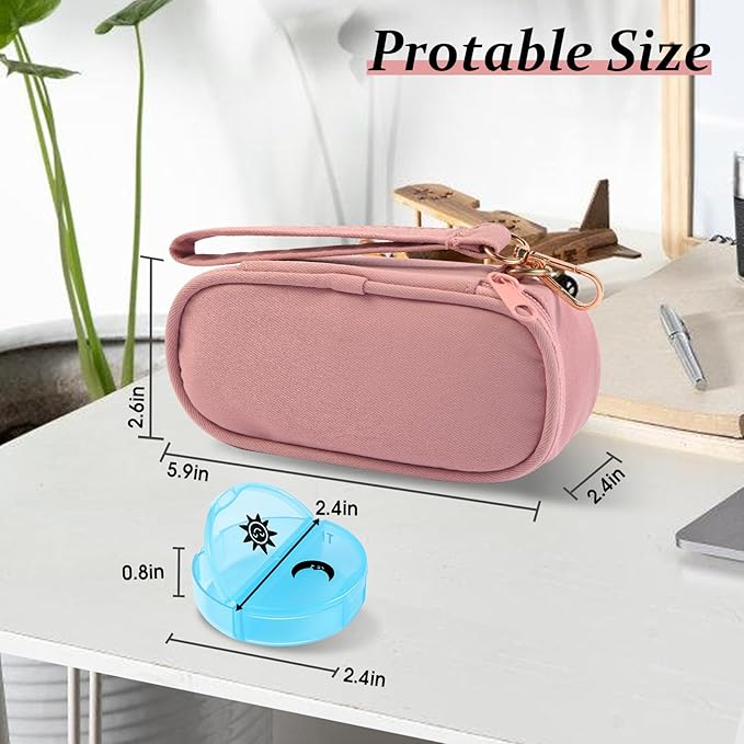 Weekly Pill Organizer 2 Times a Day, Travel Pill Box 7 Day with Large Opening, Pill Case, Pill Dispenser Medicine Organizer for Vitamins, Fish Oils, Medications, Supplements (Dusty-Pink, Small)
