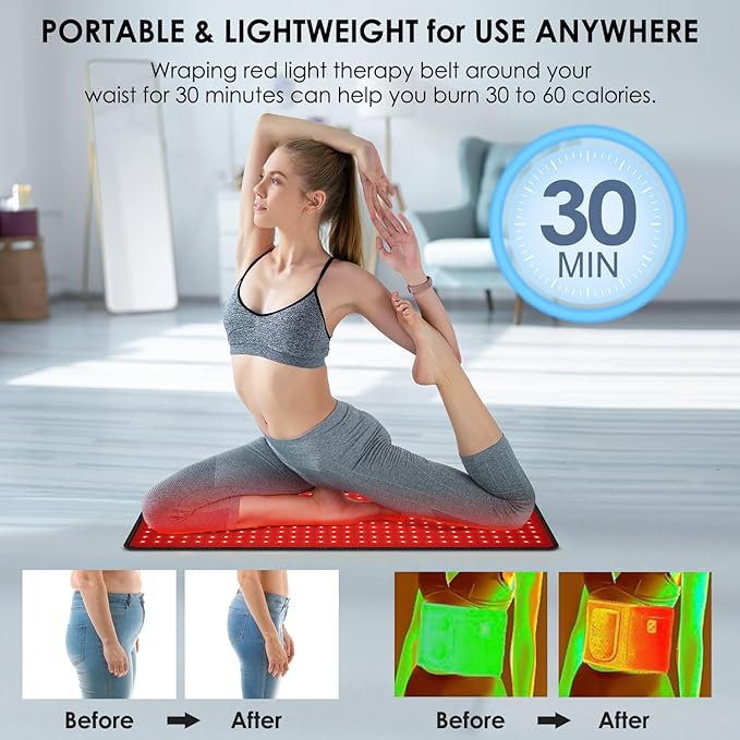 Red Light Therapy for Body, 31.5" x 11.8" Infrared Light Therapy Belt Wrap with Timer for Back Shoulder Waist Knee Pain Relief, 660nm & 850nm Home Red Light Therapy Pad, Improve Inflammation