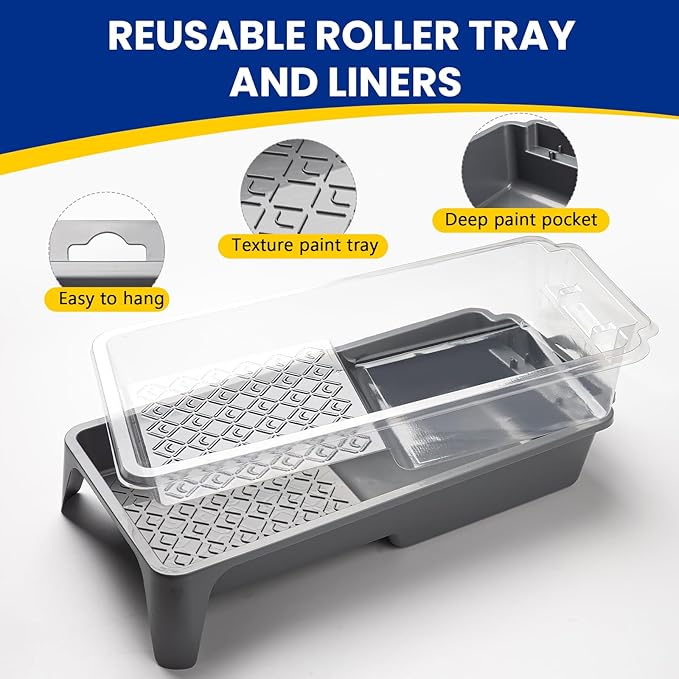 Mister Rui Foam Paint Roller, 4 inch Paint Roller 8 Pack, Small Paint Roller, High Density Foam Paint Roller Tray and Liner Set, Sponge Rollers for Painting and Staining