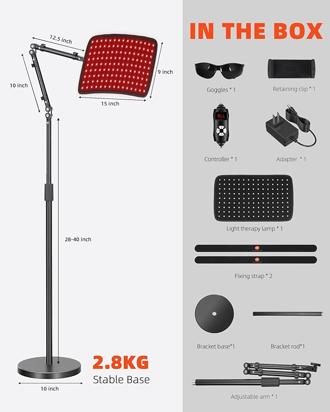 Red Light Therapy for Body, 3 in 1 Infrared Red Light Therapy Lamp with Stand & Wrap, 660nm+850nm, 4 Modes & 6 Timers, Full Body Red Light Panel at Home for Beauty Recovery Relaxation
