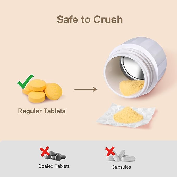 Fullicon Pill Crusher Fine Powder, Stainless Steel Grinder Head, 2-in-1 Medicine Crush with Storage, Small Pill Grinder for Pets, Elderly & Kids (Black White)