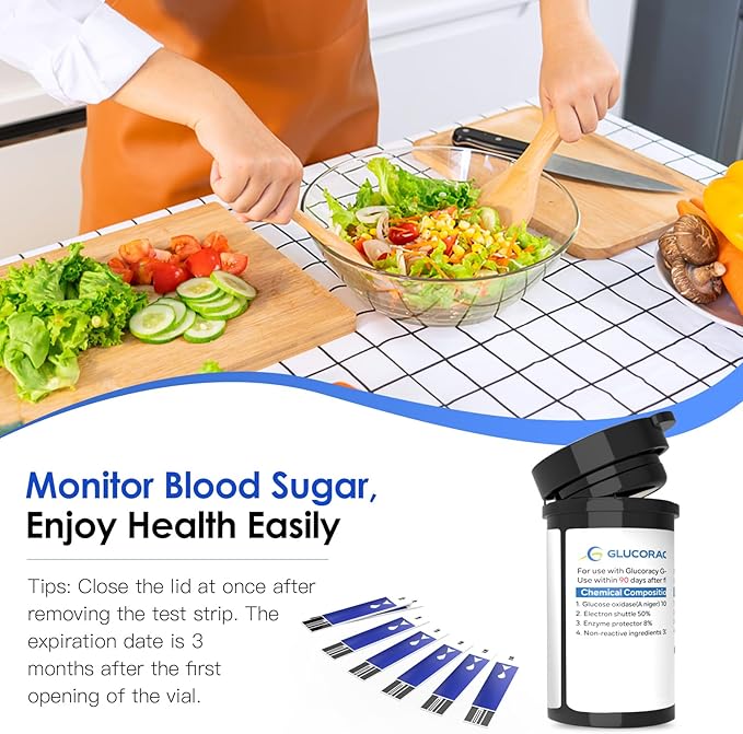 Glucoracy 300 Counts Blood Glucose Test Strips, Only Works with Glucoracy G-425-2/G-425 Blood Sugar Monitor, Self Diabetes Blood Glucose Home Monitoring, 6 Vials 50 Pieces Per Vial