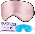 Silk Sleep Mask Light Blocking, LC-dolida Cooling Eye Mask for Sleeping Includes Silk and Gel Eye Masks for Migraine Dry Eye Women Men(Pink)