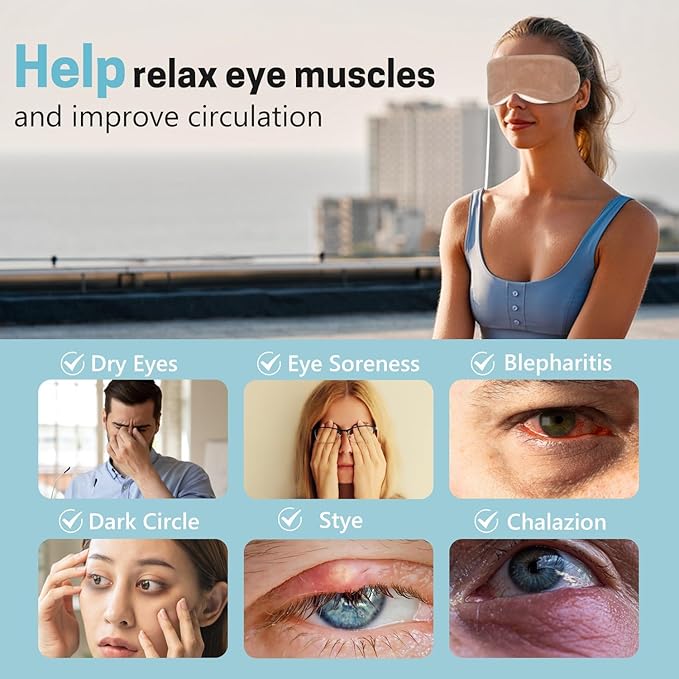 Aurya Heated Eye Mask for Dry Eyes, Warm Eye Compress Mask with Temp & Timer Setting, Eye Heating Pad for Blepharitis, MGD, Migraine, Stye, Chalazion Alleviation, Medium (8.85×3.35 in)