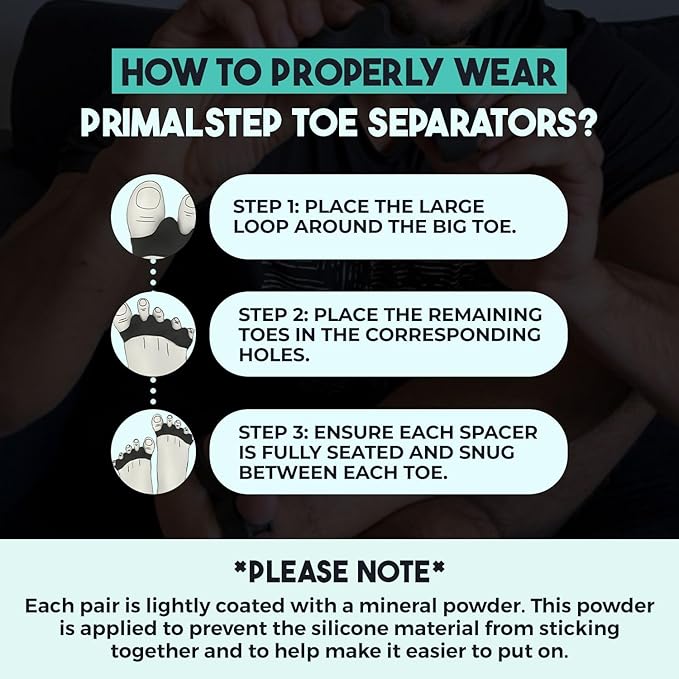 VYCE PrimalStep Toe Separators, Spreaders, Spacers, Straightener to Correct Toes for Men and Women, Bunion Corrector, Plantar Fasciitis and Athletic Mobility, 2 Pairs, S/M, Large
