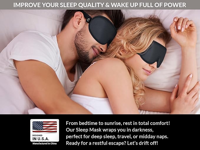 3D Sleep Mask -100% Blackout Sleep Mask, Memory Foam & Soft Cotton, Adjustable Headband, Ergonomic Design - Includes Soft Earplugs for Noise Reduction - Ideal for Travel & Restful Sleep