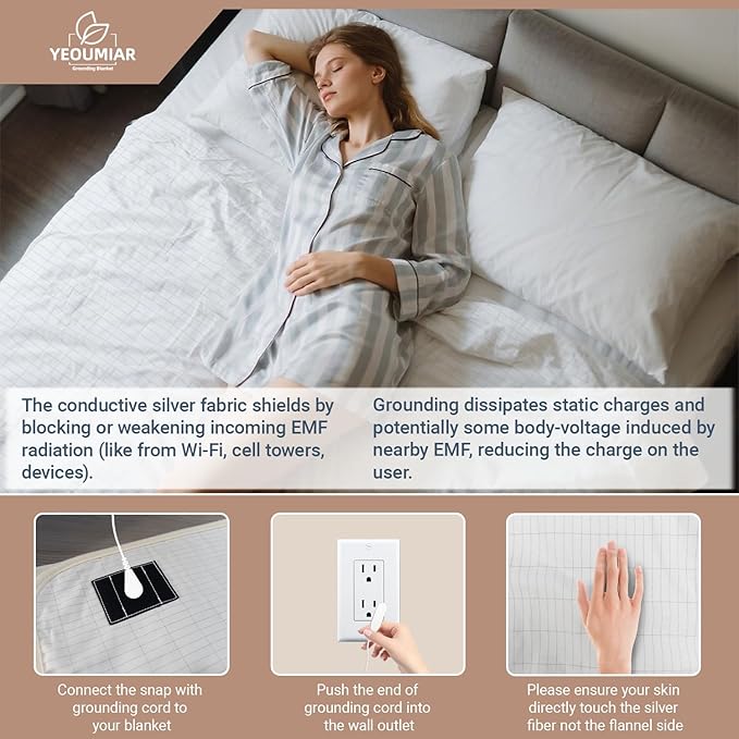 Grounding Blanket 50x60 inch Grounding Sheets Queen, Grounding Mat for Improved Sleep, Relieving Pain,Conductive Grounded Mats with Grounding Cord (Cream, Baby)