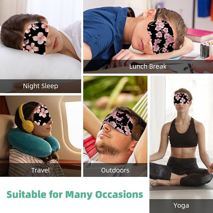 2 Pack Sleep Eye Mask for Women Men, Soft Breathable Eye Cove No Pressure Blackout Night Blindfold for Sleeping Light Blocking with Adjustable Strap, Pink Flowers Printing