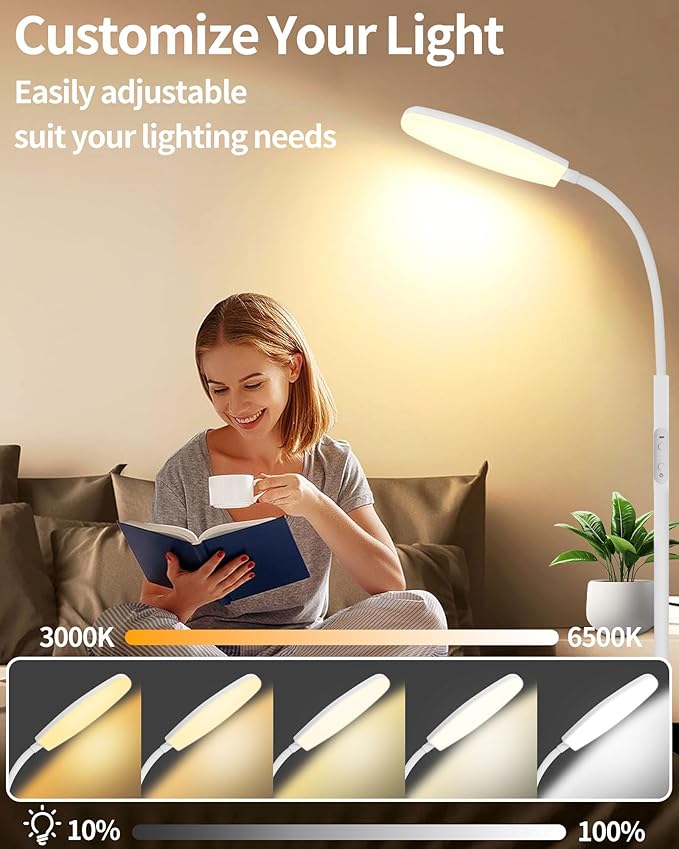 LanSuper Light Therapy Lamp, 10000 Lux UV-Free Happy Therapy Lamp, Full Spectrum Sunlight Lamp with Remote Control, Light Therapy Floor Lamp with 10 Color Temperature & 6 Brightness & Timer-White
